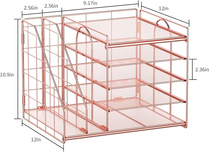 Marbrasse Desk Organizer with File Holder, 5-Tier Paper Letter Tray, Mesh Desk Accessories, Magazine Holder, Desktop Organizer and Storage for Office Supplies, Rose Gold-DeskLoop Office
