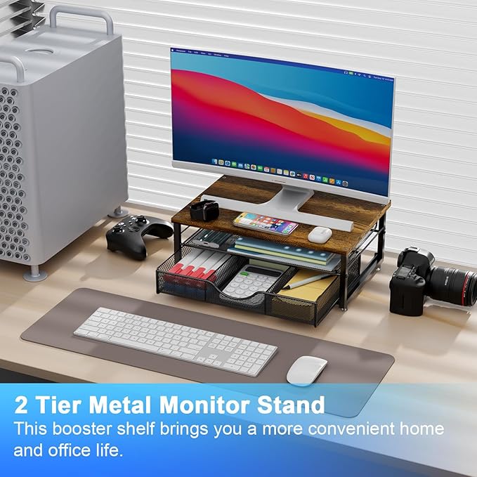 gianotter Computer Monitor Stand Riser, office organizer with Drawer, Office Organizers Storage for Classroom Office Supplies (Wood)-DeskLoop Office