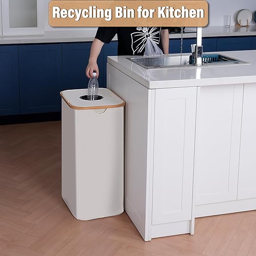 efluky Recycling Bin 100L, 26 Gallon Recycle Bins for Kitchen Indoor Outdoor Home with 2 Removeable and Reusable Inner Bag, Tall Recycle bin for Bottle Can Plastice Stickers (Beige)-DeskLoop Office