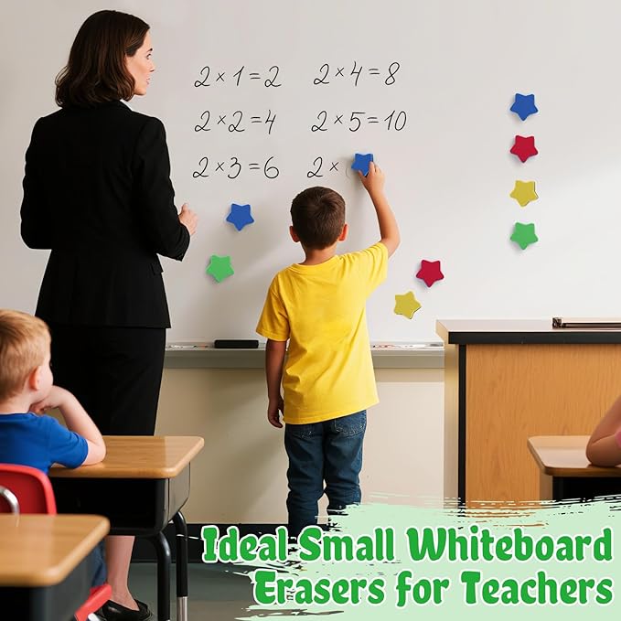 24 pcs Strong Magnetic Whiteboard Eraser - Mini Dry Erase Erasers, Small Chalkboard Cleansers Wiper for Kids and Teachers Classroom Must Haves School Supply Home and Office, Star Shaped-DeskLoop Office