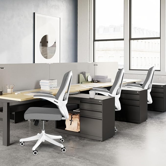 Computer Office Chair, Ergonomic Comfort Home Desk Chair, Mid Back Gaming Chair with Wheels, Adjustable Height, Lumbar Support, Flip-up Armrest with 350LBS Capacity-DeskLoop Office