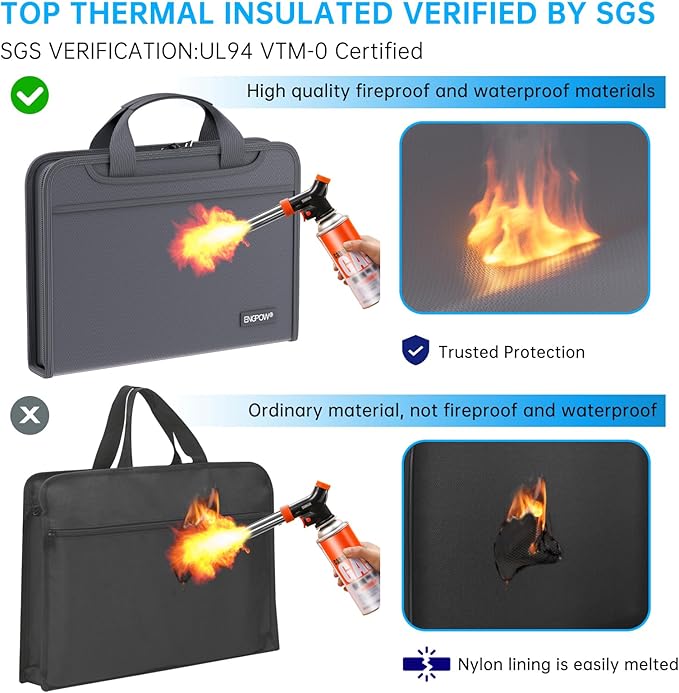 ENGPOW Accordion File Organizer,Fireproof Expanding File Folder with Multi Pockets,13 Pockets Document Organizer Bag with Handle & Labels,Portable Home Travel Safe Storage for Letter A4 Files,Gray-DeskLoop Office