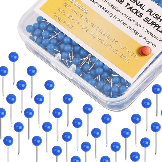 Map Tacks 1/8-Inch Assorted Color Beads Head Map Marking Push Pins,500-count (Blue)-DeskLoop Office