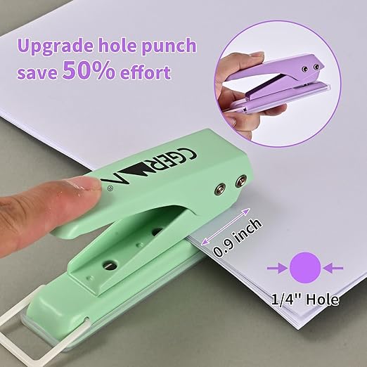 Single Hole Puncher, 3 Pack , 1/4" Hole, 50% Labor Savings, Heavy Duty Metal Punch, 15 Sheet Capacity, for ID Cards, Chipboard, Art Project, Crafts Easy Punching,-DeskLoop Office