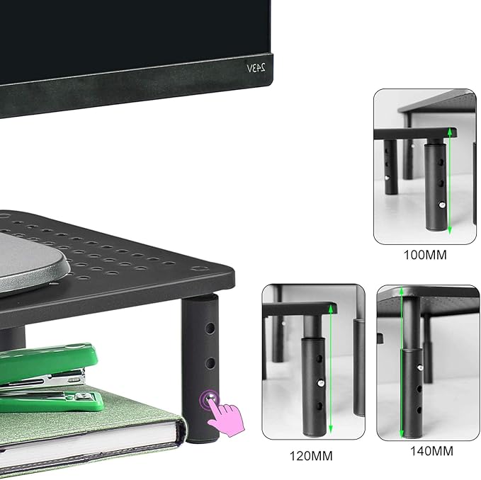 Bracwiser Monitor Stand Riser,3 Level Height Adjustable Desktop monitor stand for Computer, Laptop, Printer, Notebook with Vented Metal Platform 370X235MM 2 Packs,Black-DeskLoop Office