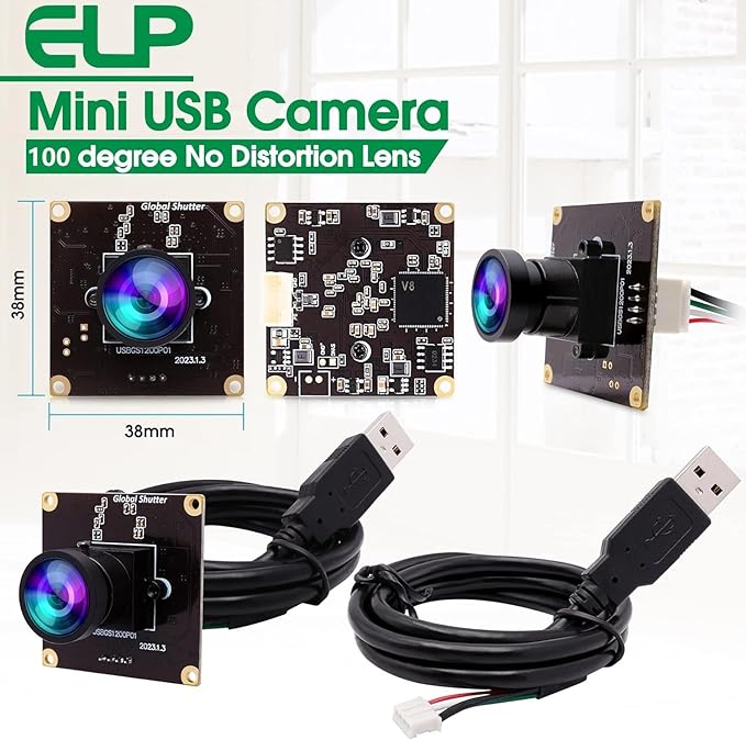 ELP Global Shutter USB Camera Module High Speed with Wide Angle Lens for Computer 1080P Mini UVC USB2.0 Webcam Board High Frame 90fps PC Camera for Laptop (100° no Distortion Lens)-DeskLoop Office