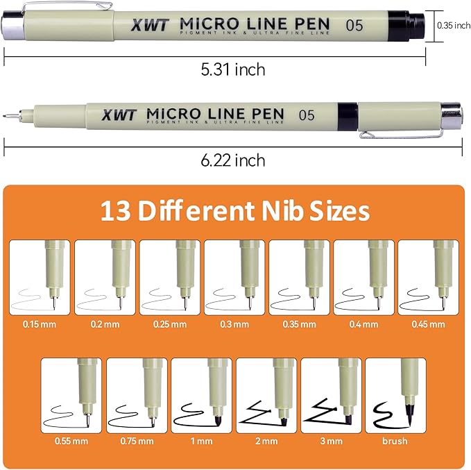 12+1 Fineliner Drawing Art Pens, Black Waterproof Pigment Ink Set for Artists, Sketching, Manga, Watercolor, Calligraphy, and Detail Outlining Archival Quality Inking Markers-DeskLoop Office