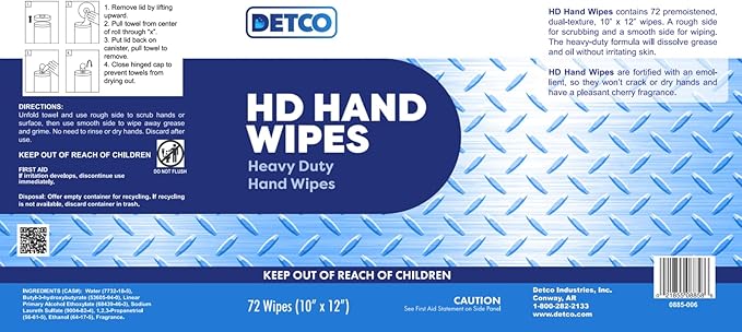 Hand and Tool Wipes, Heavy Duty Tool Cleaning Wipes, Hand Cleaning Wipes, Degreasing, Waterless Hand Cleaner, Dual Surface, Work Surface Wipes - 72 Count-DeskLoop Office