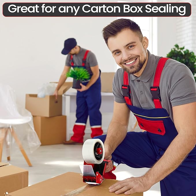 2 Pack Packing Tape Dispenser Gun with 12 Roll Packing Tape 2 Inch Gun 2.7 Mil Heavy Duty Packaging for Shipping, Moving, Carton and Box Sealing(Black and Red)-DeskLoop Office