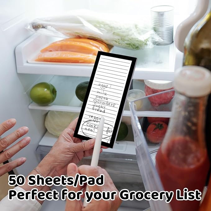 4 Pack Magnetic Note Pad for Fridge with Pen Holder, Totally 200 Sheets Magnetic To Do List, Shopping List, Grocery List, Memo Pads for Refrigerator(Black Border)