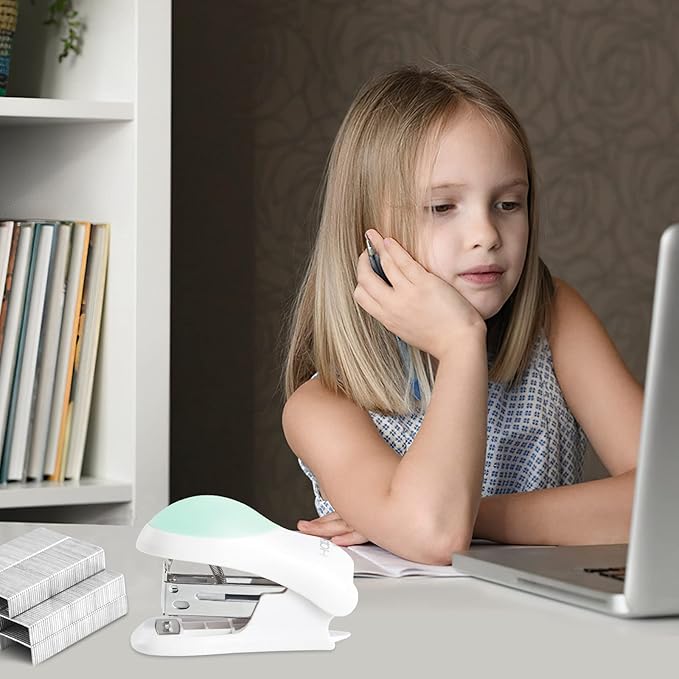 NEBURORA Mini Effortless Desktop Staplers with 400 Standard 26/6 Staples, 2-24 Sheet Capacity, Includes Built-in Staple Remover, Cute Stapler Gift for Student and Office Use, 3 Colors Options (Green)-DeskLoop Office