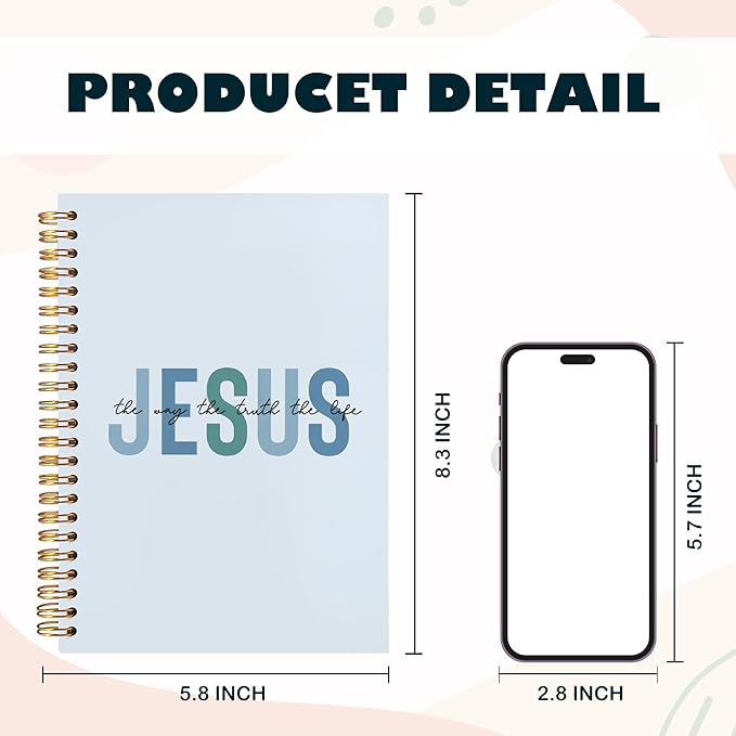 Boho Christian Notebook Journal, Christian Gifts for Women, Bible Notebooks for Note Taking, Bible Journaling Notebook, Jesus the Way the Truth the Life Hardcover Spiral Notebook 5.5x8.3 blue-DeskLoop Office