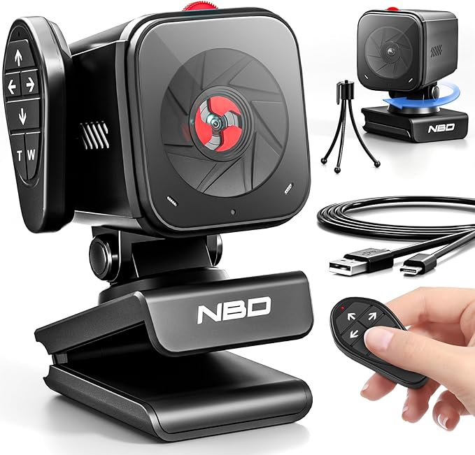 NBD 2K Webcam for PC & Laptop, Autofocus Computer Camera with Remote Control, 2 AI-Noise Canceling Microphones, Stereo Mics, Adjustable Field of View, Low-Light Correction, Built-in Privacy Cover W100-DeskLoop Office