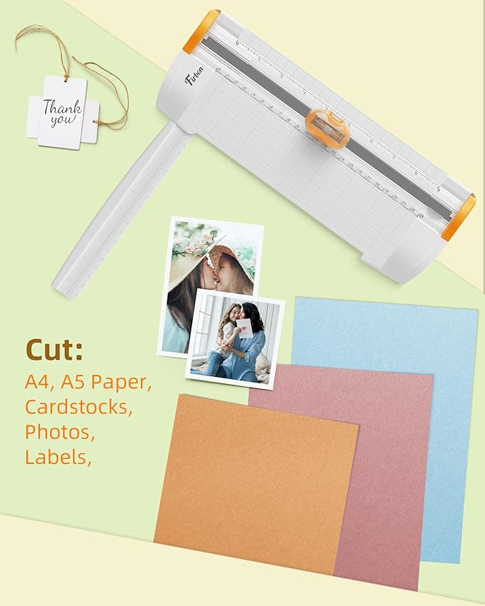 Firbon 3-in-1 Paper Cutter, 9" Compact A5 Paper Trimmer with Straight Cut, Scoring & Perforating Blades for Cardstock, Scrapbooking, Crafting, Labels & Home Office (Orange)-DeskLoop Office