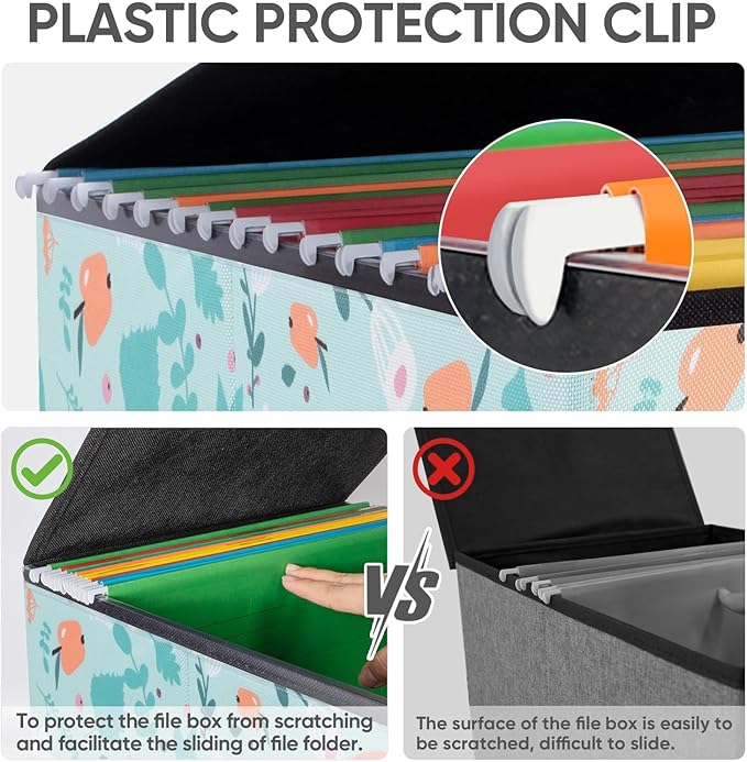 BALEINE File Organizer Box with Lid, Collapsible File Folder Organizer with Plastic Slide, Hanging File Folder Box for Office Document Storage (2 Pack, Spring Stroll)-DeskLoop Office