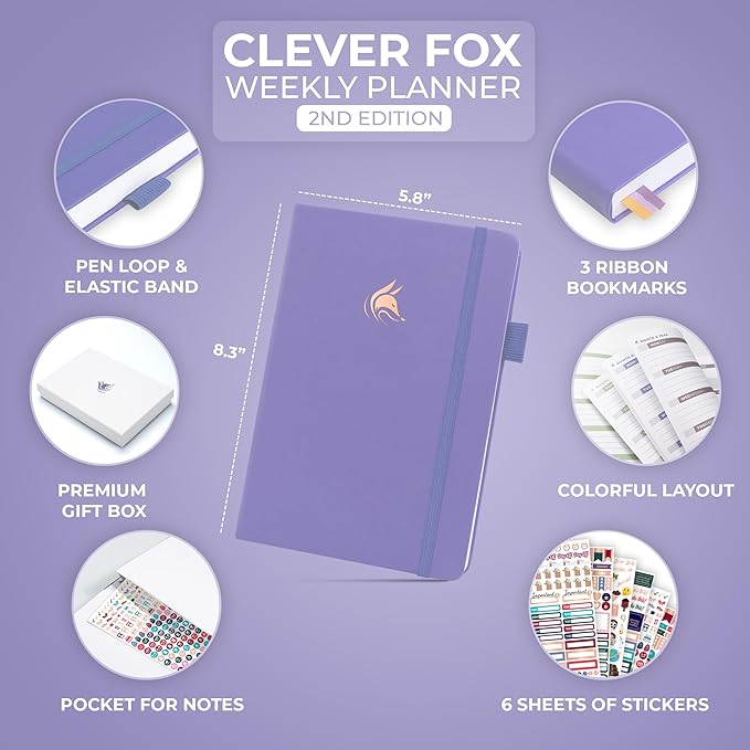 Clever Fox Planner 2nd Edition – Colorful Weekly & Monthly Goal Planner, Time Management & Productivity Organizer, Undated, A5 (Lavender)-DeskLoop Office