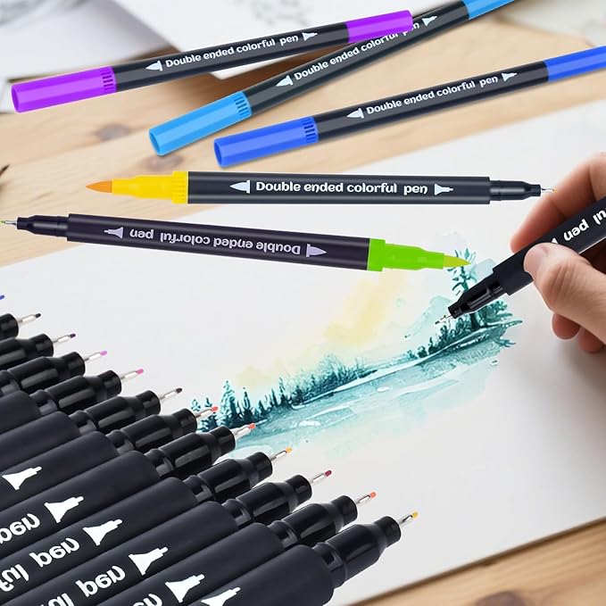 60 Colored Dual Markers Brush Pens, Fine Point Art Marker, Double Tip Colored Pen for Adult Coloring Books, Sketching, Drawing-DeskLoop Office