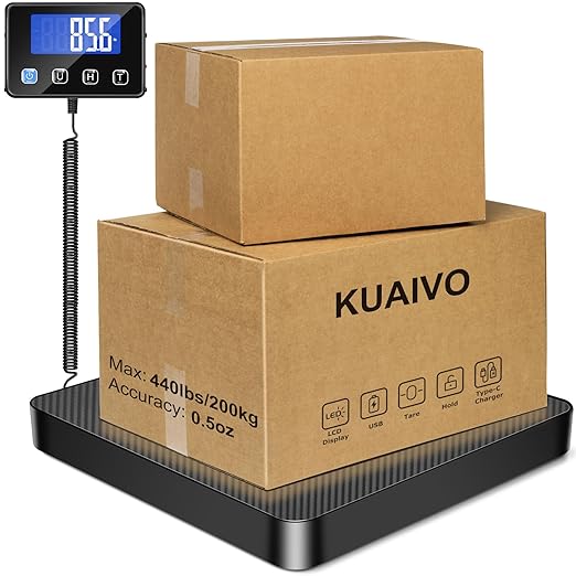 440lb Shipping Scale, 0.35oz High Accurate Digital Package Scale with Hold/Tare Function, Weight Scale for Packages, Luggage, Small Business, Home Use, Battery & Charging Cable Include-DeskLoop Office
