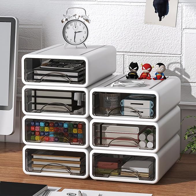 Desk Organizer with Drawers, Stackable Storage Drawers with Compartments - Image 7