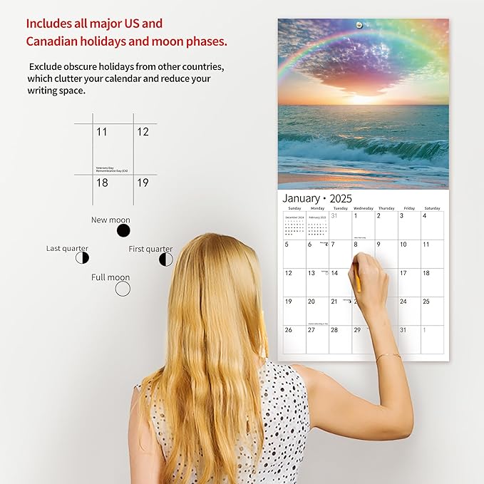 2025 Wall Calendar,Calendar 2025, January 2025 - December 2025, Wall Calendar Rainbow, 12" x 24" Opened,Full Page Months Thick & Sturdy Paper for Calendar Organizing & Planning-DeskLoop Office