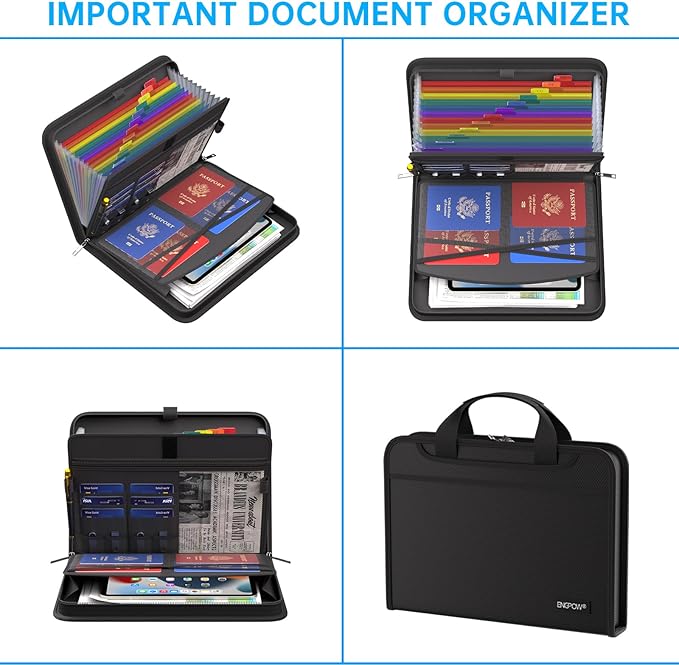 ENGPOW Accordion File Organizer,Fireproof Expanding File Folder with Multi Pockets,13 Colorful Pockets Document Organizer with Handle & Labels,Portable Home Travel Safe Storage for Letter A4 Files-DeskLoop Office