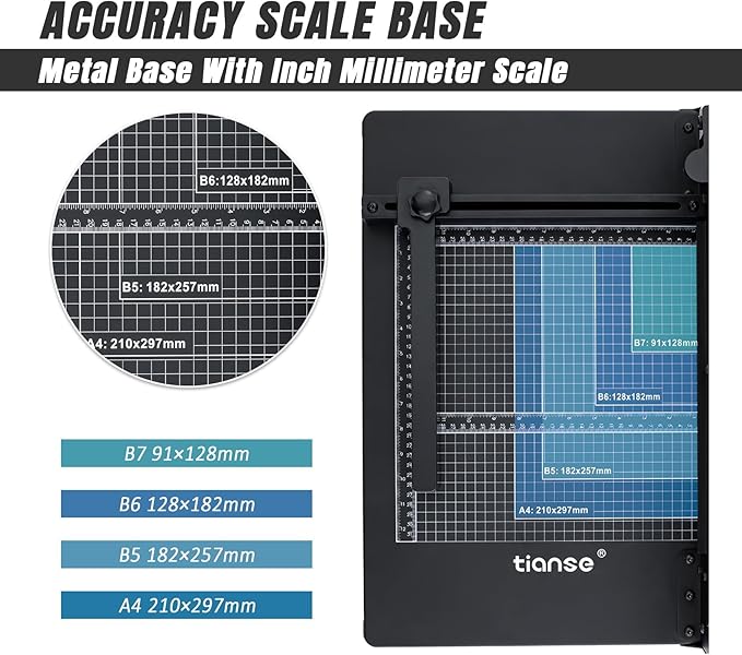 TIANSE Heavy Duty Guillotine Paper Cutter A4 12" Guillotine Paper Cutter 500 Sheet Capacity Solid Steel Construction with Double Safety Protection Perfect for Trimming Paper Cardstock Matboard Black-DeskLoop Office
