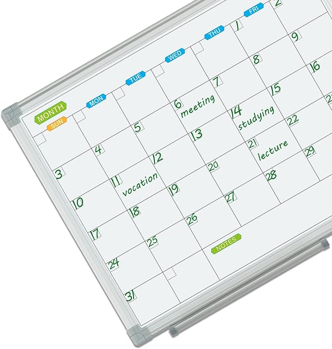 JILoffice Monthly Dry Erase Calendar Whiteboard 15 x 12 Inch, Double Sided Hanging Dry Erase Board/Calendar Board, Silver Aluminum Frame Portable Board for Office Home and School-DeskLoop Office