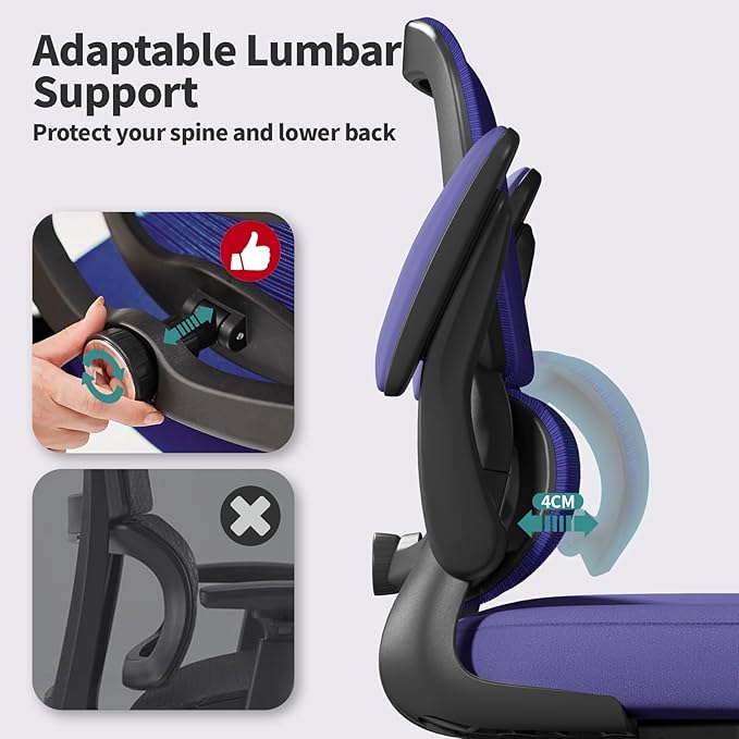 Office Chair - Ergonomic Desk Chair with Adjustable Lumbar Support, Mesh Computer Chair, Executive Chair for Home Office Comfortable Lumbar Support (Violet)-DeskLoop Office