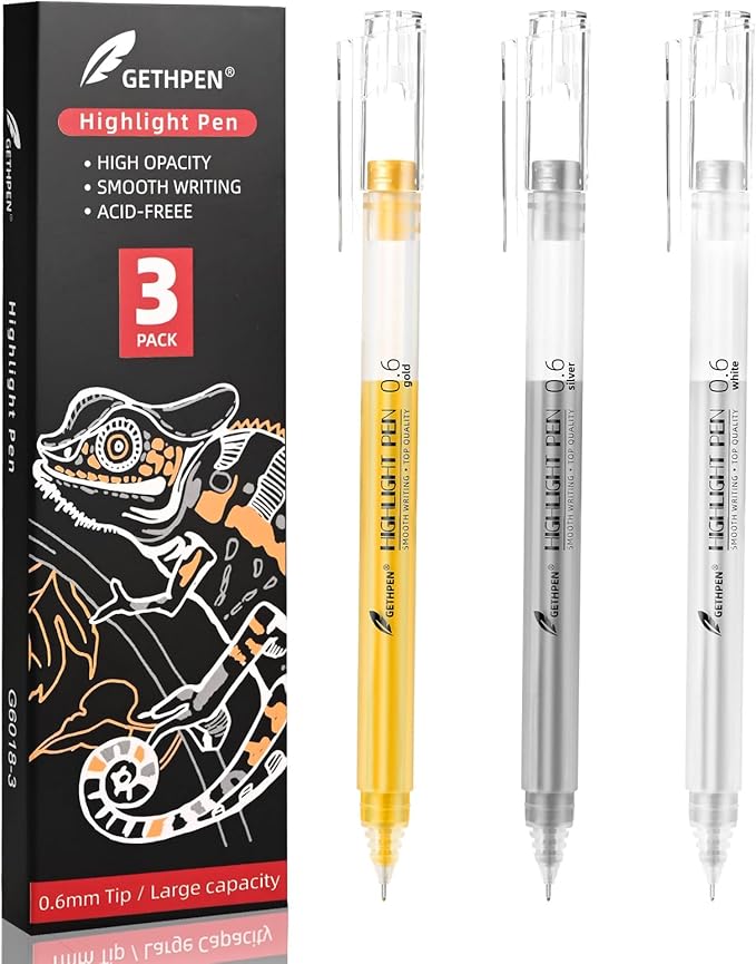 3 Colors 0.6mm Extra Fine Point Gel Pen Set – White, Gold & Silver Gel Ink Pens for Artists Drawing on Black Paper, Sketching, Bullet Journaling & Holiday Crafts-DeskLoop Office