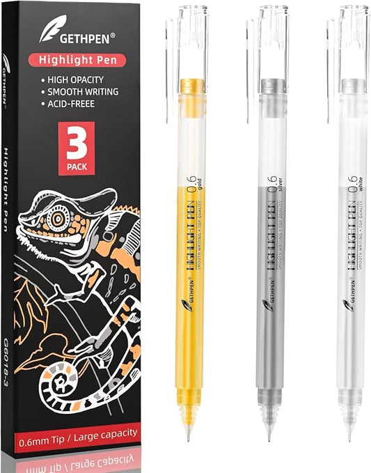 3 Colors 0.6mm Extra Fine Point Gel Pen Set – White, Gold & Silver Gel Ink Pens for Artists Drawing on Black Paper, Sketching, Bullet Journaling & Holiday Crafts-DeskLoop Office