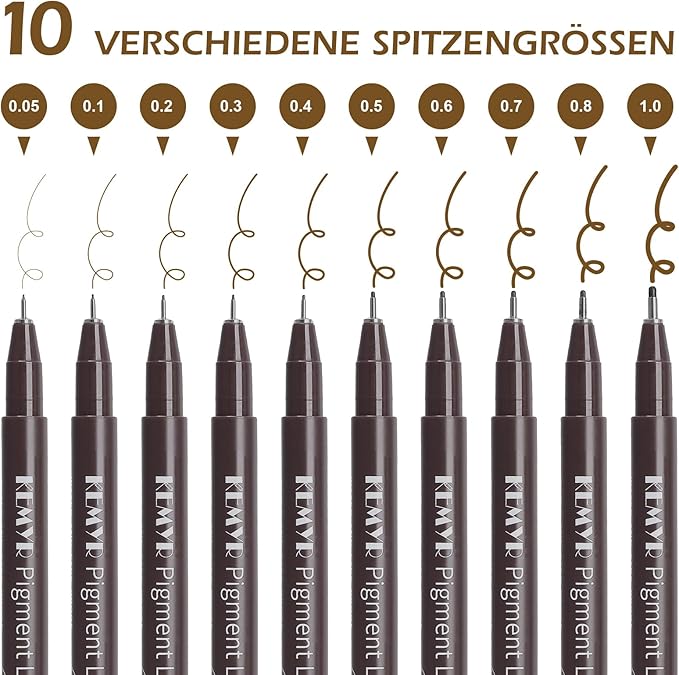 10 Micro Fine liner Drawing Art Pens Calligraphy Pens: 0.05mm-1.0mm Size Art supplies Waterproof Archival brown Ink Markers For Artists,Use for Professional Watercolor,Sketching-DeskLoop Office