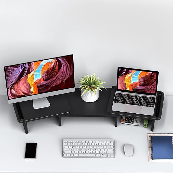 Zimilar Dual Monitor Stand Riser, Monitor Stand with Adjustable Length and Angle, Wood Monitor Stand for Desk, Monitor Riser for 2 Monitors with Storage Space-DeskLoop Office