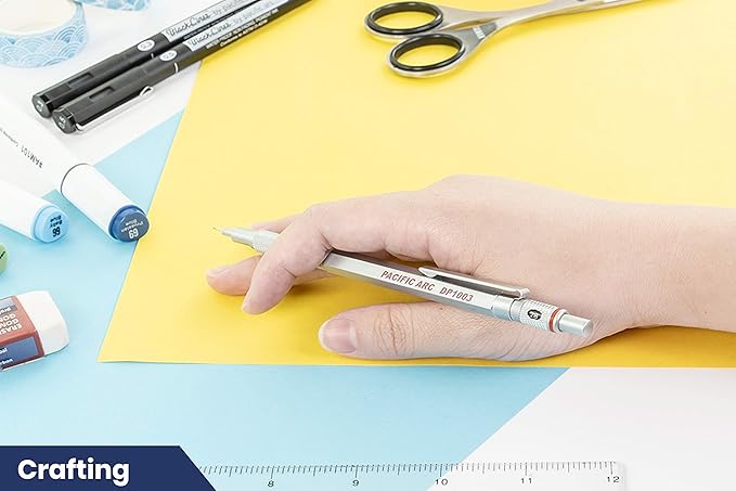 Pacific Arc Chromagraph Metal Mechanical Pencil .3 mm Silver Barrel Mechanical Pencil with Built In Lead Pencil Grade Indicator, Lead Pencil Holder for Drafting, Sketching, and Drawing-DeskLoop Office