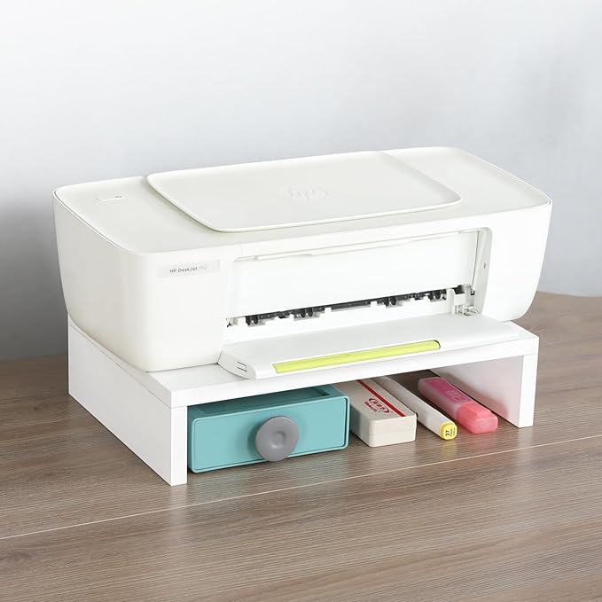 TEAMIX 14.2 inch White Monitor Stand Riser, Wood Monitor Riser with Storage for Desk Small Monitor Stand TV/Screen/PC/Laptop Riser Computer Stand Desktop Shelf (White-14.2 inch)-DeskLoop Office