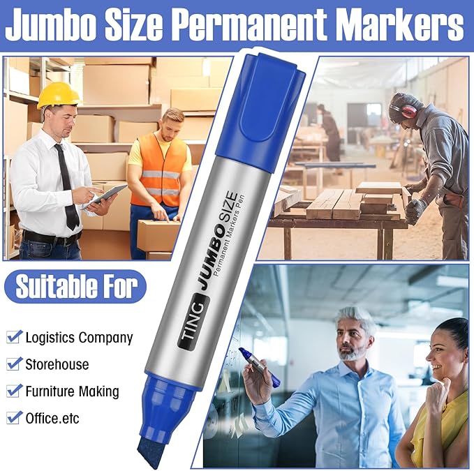 Fuutreo 32 Pcs Jumbo Permanent Markers Bulk Large Chisel Tip Permanent Markers Waterproof Jumbo Pens Quick Drying Office Teacher Supplies(Blue)-DeskLoop Office