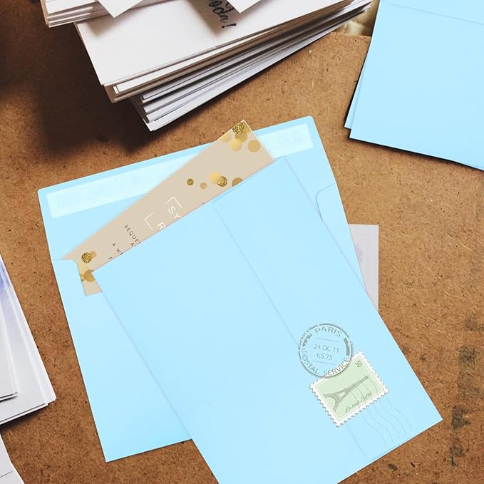 Joyberg 50 Pack Blue 5x7 Envelopes - Self Seal for Weddings, Invitations, Photos & Greeting Cards-DeskLoop Office