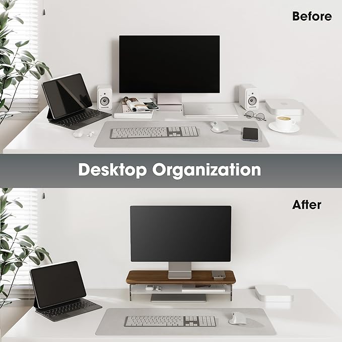 Fenge Acrylic Monitor Stand Riser, 23.6 Inches Monitor Stand with Metal Storage, 2 Tier Acrylic Computer Riser for Desk, Clear Laptop Stand for PC, Laptop, Printer, TV-DeskLoop Office