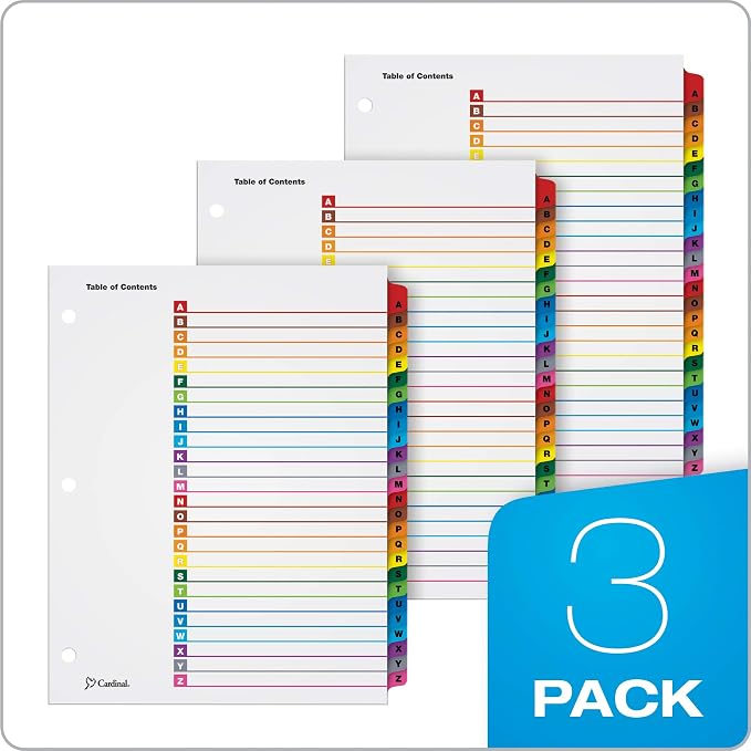 Cardinal Binder Dividers, A-Z Tabs, Customizable Table of Contents Page - Image 7