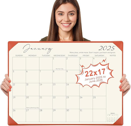 Gannyfer Desk Calendar 2025-2026 with Desktop Mat, Simplified Large 22" x 17" Desktop Pad Calendar, 18 Month Table Calendar from Jan 2025 to Jun 2026, Office Supplies Perfect for Home School and Office - Orange-DeskLoop Office