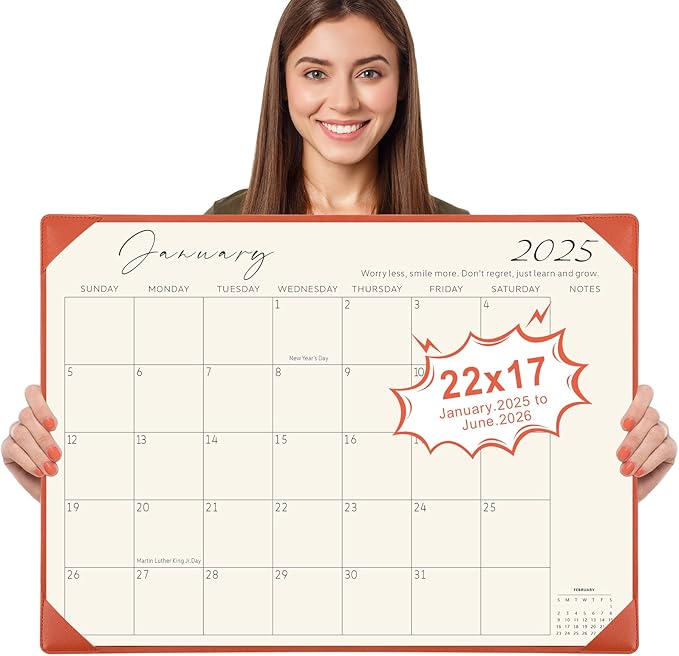 Gannyfer Desk Calendar 2025-2026 with Desktop Mat, Simplified Large 22" x 17" Desktop Pad Calendar, 18 Month Table Calendar from Jan 2025 to Jun 2026, Office Supplies Perfect for Home School and Office - Orange-DeskLoop Office