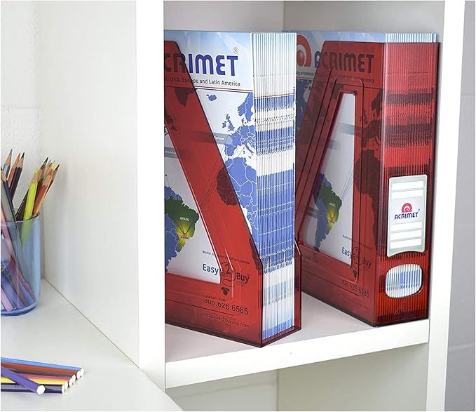 Acrimet Magazine File Holder, Durable Rack, Space-Saving Organizer (Plastic) (Clear Red Color) (2 Pack)-DeskLoop Office