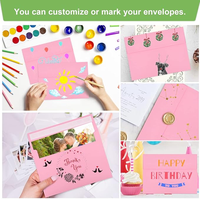 50 Pack 5x7 Envelopes - A7, Printable Invitation Envelopes - Self Seal for Weddings, Invitations, Photos, Greeting Cards, Mailing (Pink)-DeskLoop Office
