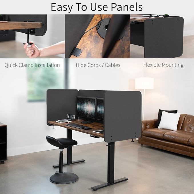 VIVO Clamp-on/Screw-on 60 x 24 inch Privacy Panel, Sound Absorbing Cubicle Desk Divider, Acoustic Partition, Dark Gray, PP-1-V060D-DeskLoop Office