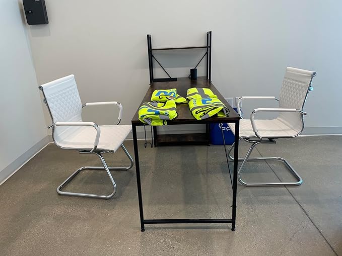 Office Guest Chairs Reception Chairs Waiting Room Chairs Set of 2 Conference Room Chair with Mid Back, Modern PU Leather Desk Chair, White-DeskLoop Office