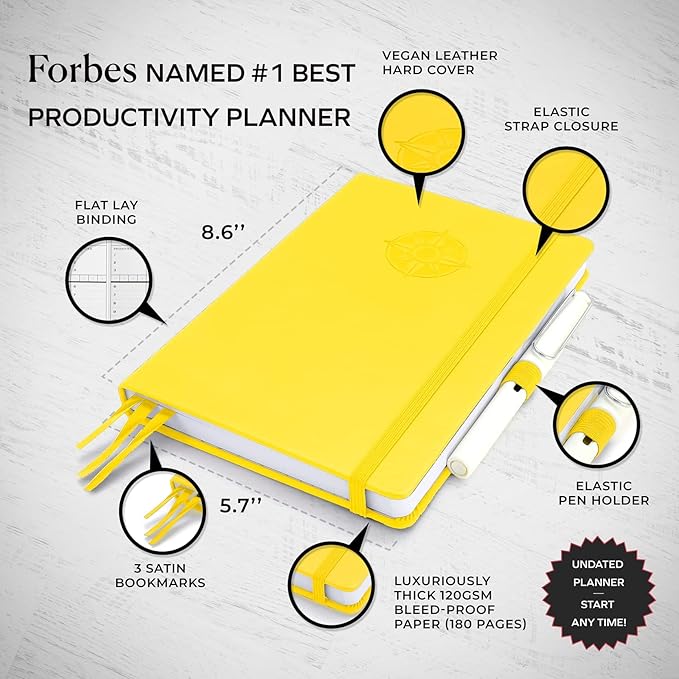 Smart Planner Pro – Undated Daily Planner – Small A5 – Achieve Goals & Increase Productivity – Weekly, Monthly, Work Sections, Organizer Diary with Back Pocket, 3 Satin Bookmarks & Pen Holder-DeskLoop Office