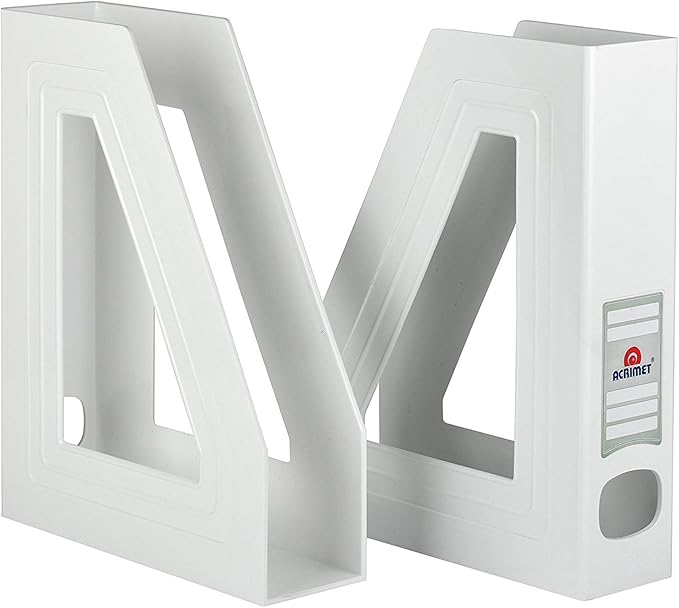 Acrimet Magazine File Holder, Durable Rack, Space-Saving Organizer (Plastic) (White Color) (2 pack)-DeskLoop Office