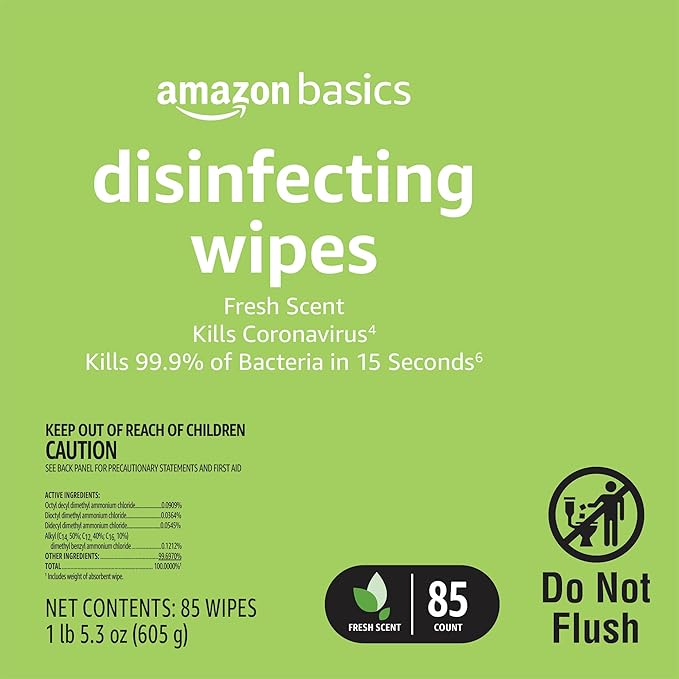 Amazon Basics Wipes, Lemon & Fresh Scent, Sanitizes/Cleans/Deodorizes, 340 Count (4 Packs of 85)-DeskLoop Office