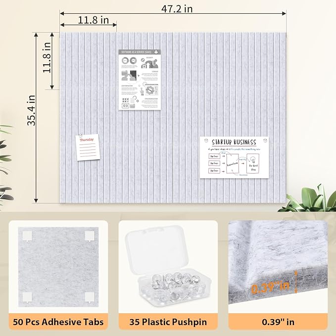 Smarpau Large Cork Board 48"x36", 12 Pack Bulletin Board for Walls, Felt Bulletin Boards Wall Paneling Pin Board Tack Board, Felt Wall Tiles for Office Classroom Decor-DeskLoop Office