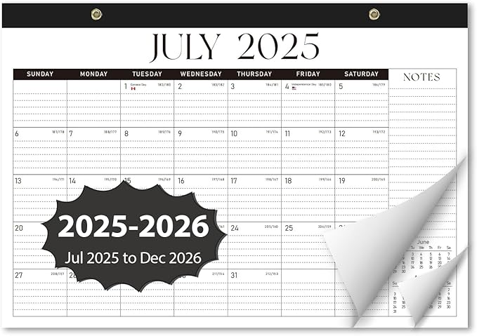 Desk Calendar 2025-2026, Monthly Desktop Large Calendar (July 2025-December 2026) Desk Wall Planner for Family Office Teacher School, 17" x 12" Black-White-DeskLoop Office