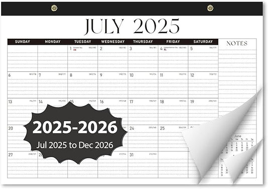 Desk Calendar 2025-2026, Monthly Desktop Large Calendar (July 2025-December 2026) Desk Wall Planner for Family Office Teacher School, 17" x 12" Black-White-DeskLoop Office